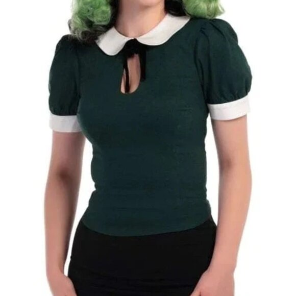 Collectif 40s Khloe Top in Green - Picture 1 of 8